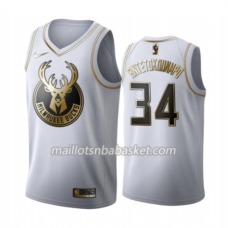 Maillot Homme Milwaukee Bucks Giannis Antetokounmpo 34 2019-20 Nike Blanc Golden Edition Swingman
